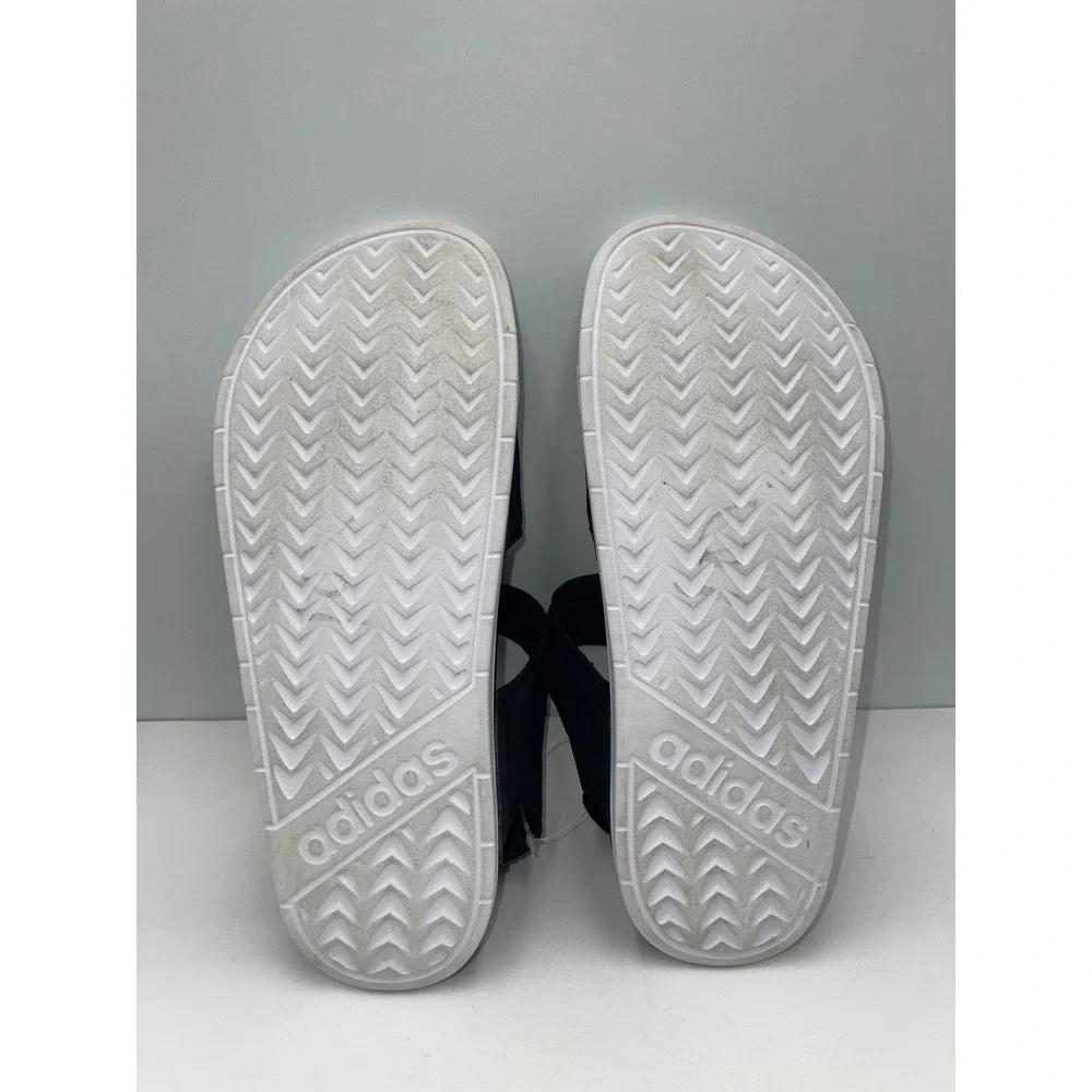 Adidas Adilette Sandals Size 7 Black White Excellent Hook & Loop F35416